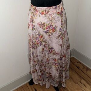 Lapis floral pink wide elastic waistband pull on maxi Flowy skirt Sz XL